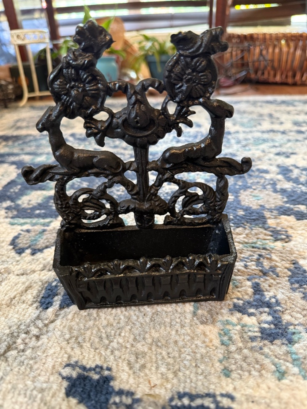 Vntg Cast Iron Match Holder with Deer Motif - Black